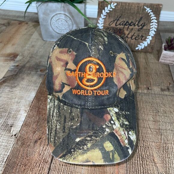 Garth Brooks World Tour Mens Cap Camo Orange Mossy Oak Adjustable Strap Hat - Picture 1 of 7